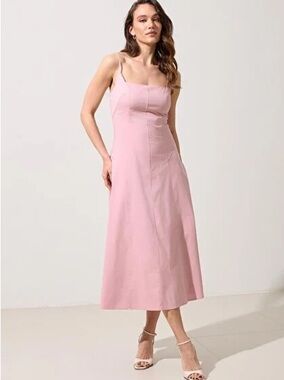 Setre Dusty Pink Poplin Paneled Strappy Midi Dress | Size M